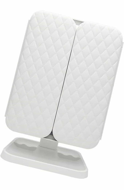 Espelho de maquilhagem de três partes com luzes LED